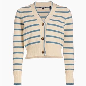 Veronica Beard Noorie Stripe Cotton Cardigan in Ecru Slate Blue